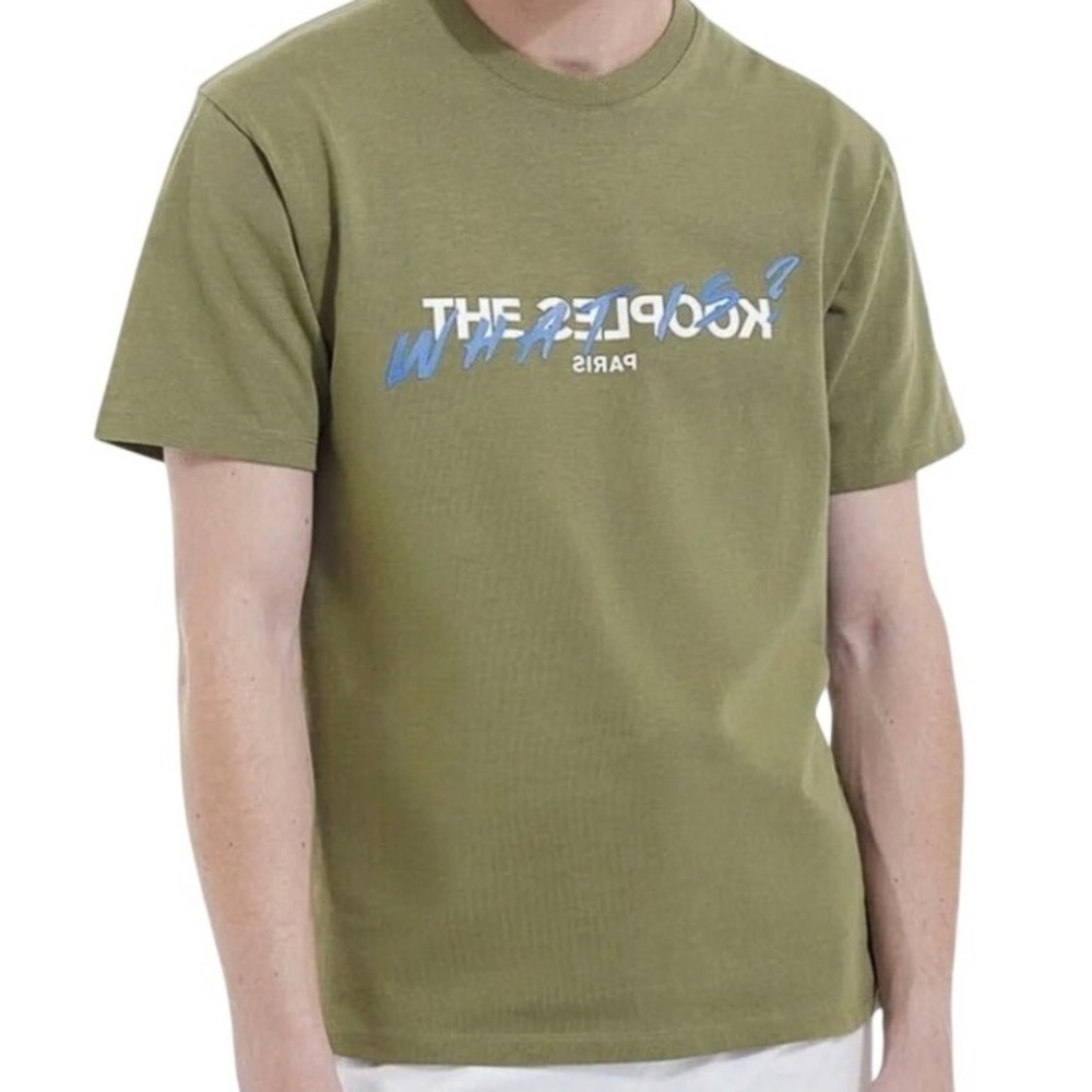 The Kooples Paris Mens Graphic T-Shirt Olive Green Mirrored Logo Embroidered M